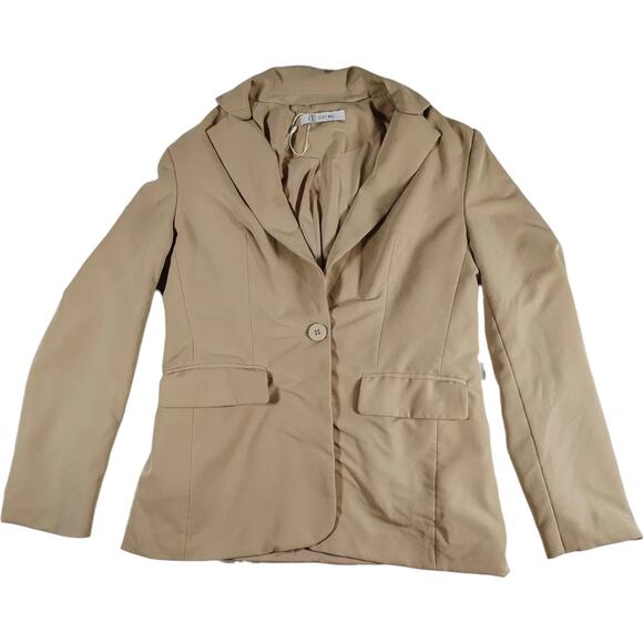 NWOT Cicy Bell Button Blazer Lapel Career Jacket Pockets Khaki Size Medium - Picture 1 of 9